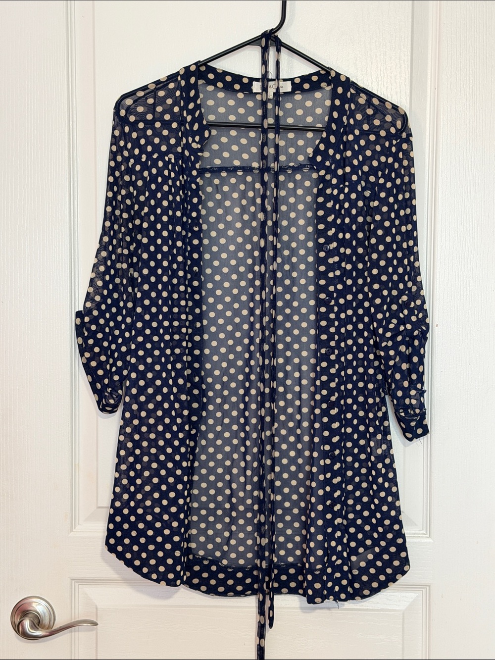 Eden & Olivia Black Sheer Polka Dot Open-Front Blouse